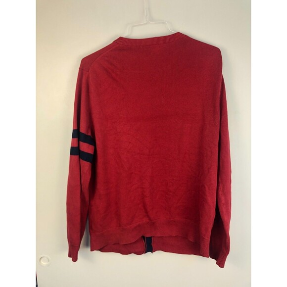 Express Mens L Cardigan Grandpa Sweater Academia Varsity Stripe Rugby Logo Red - Picture 6 of 9